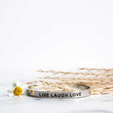 live laugh love silver bracelet flower